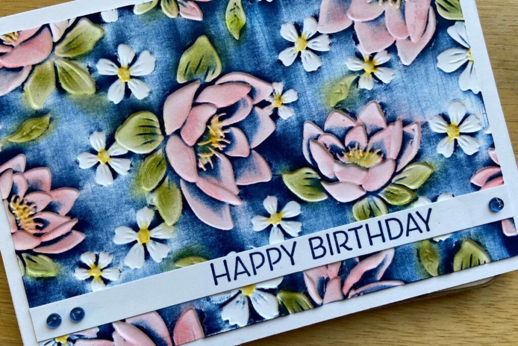 Faded Denim floral embossed card 2